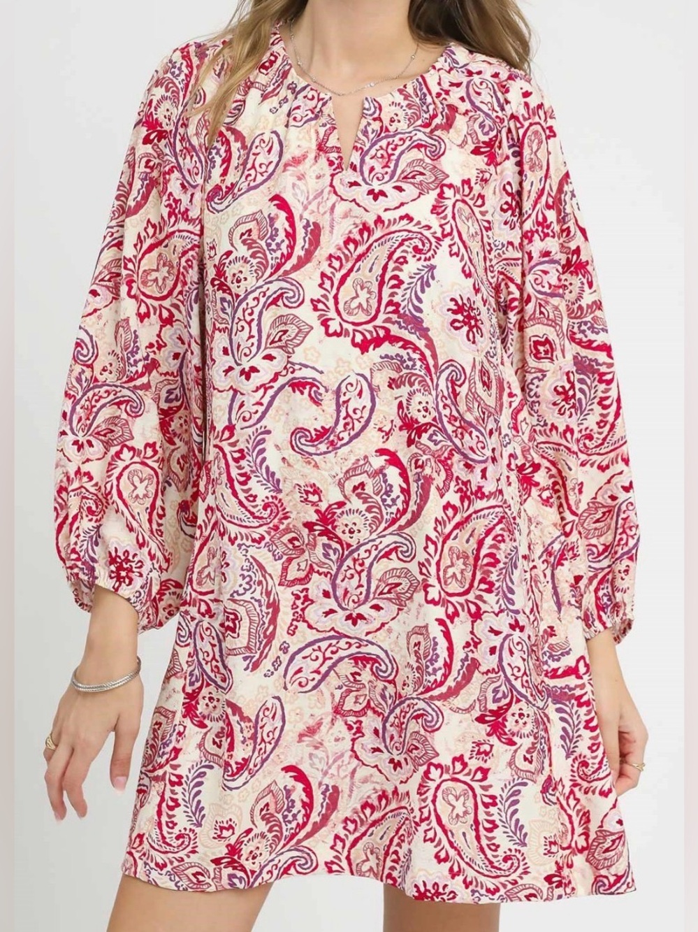 Umgee Red and Cream Paisley Tunic